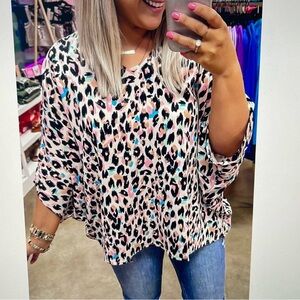 Colorful Leopard Print Top Plus Size 2X 🐆
